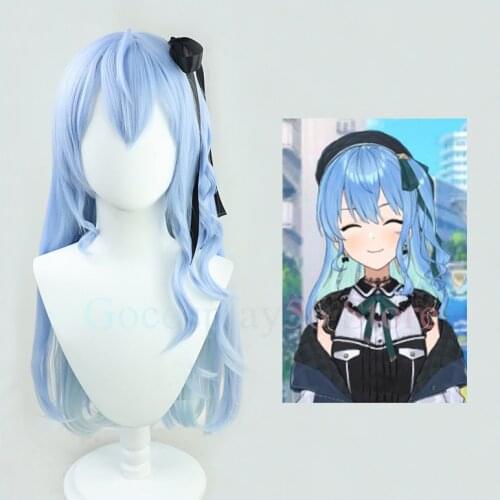 VTuber Hoshimati Suisei Wig Hololive Youtuber Suisui Cosplay Mixed Blue Long Straight Synthetic Hair Girl Role Play Free Wig Cap