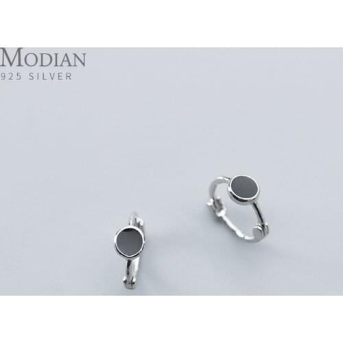 Modian Trendy Geometric Hoop Earring for Women Genuine 925 Sterling Silver Black Round Circle Earring FineJewelry Party Gift