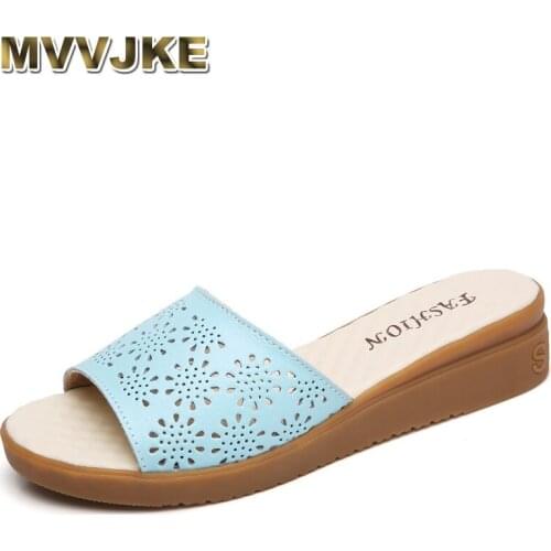 MVVJKESandals for women in genuine cow leather flat shoes women without lace summer woman slides leisure beach flip flops slippe