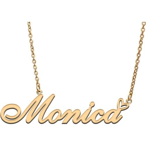 Love Heart Monica Name Necklace for Women Stainless Steel Gold & Silver Nameplate Pendant Femme Mother Child Girls Gift