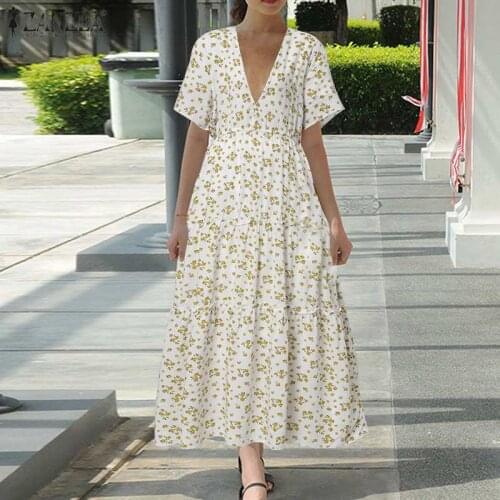 2021 Summer European and American style Chiffon print women dresses short sleeve v neck slim thin long dress vestido female