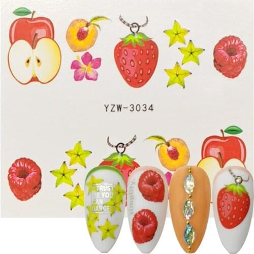 1 Sheet Nail Wraps Decals Fruit Apple Strawberry Cherry Nail Tattoos Sticker Water Decal Nail art Watermark Slider Decor