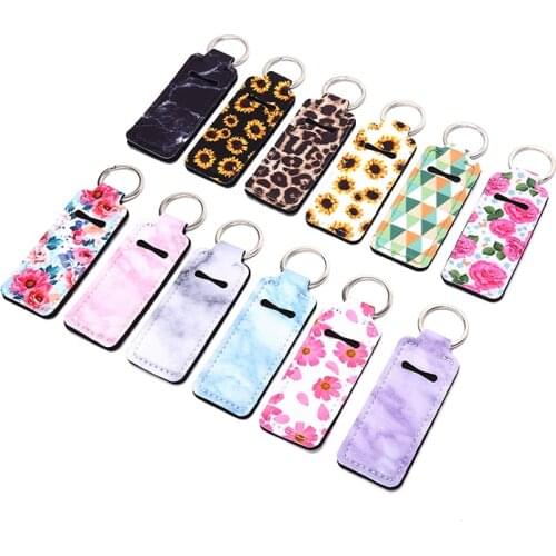 1pc Creative Keychain Neoprene Chapstick Holders Lipstick Cases Cover Portable Balm Holders Marble Style Keyring Party Gifts