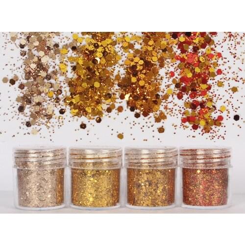4pots/lot Gold Color Shinning Glitter 1mm Sequin Mixed Set For Diy Jewelry Making UV Epoxy Resin Molds Crafts Filling Materials