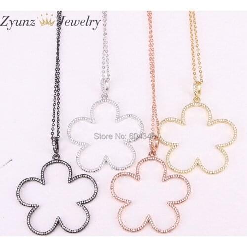 5 Strands ZYZ300-4644 Hollow Flower Chocker Necklace For Women Micro Pave CZ Brass Pendant Statement Women Chain Jewelry
