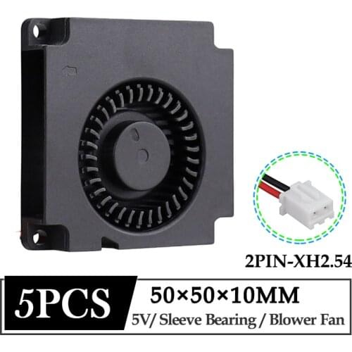 5 Pcs Gdstime DC 5V Fan 50mm 50x50x10mm Exhaust Brushless 3D Printer Cooler 5cm 50mmx10mm Turbo Radial Blower Cooling Fan