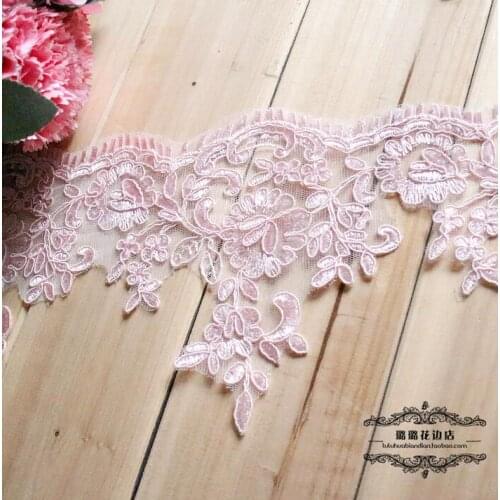 5 Yards Romantic Pink Wedding Dress Lace Trim Embroidered Lace Fabric 15cm Width