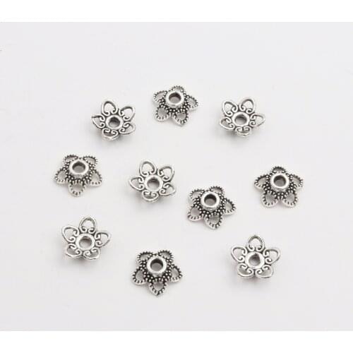 50pcs Antique Copper Sliver Bronze Gold Color Metal Petal-like Hollow Flower Rondelle Bead Caps For Jewelry Making DIY Earring