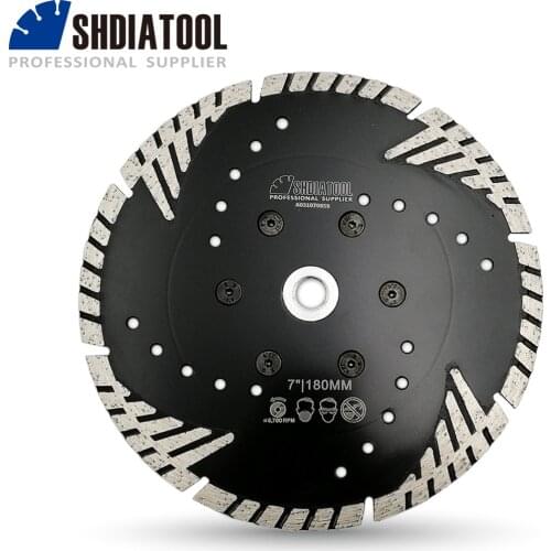 SHDIATOOL 1pc Dia 180mm/7" 5/8-11 FLANGE Hot Pressed Diamond Cutting Disc Turbo Stone SawBlade With Slant Protection Teeth
