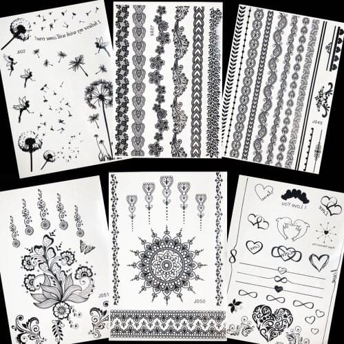 Henna Bracelet Temporary Black Tattoo Women Arm Stickers Fake Tattoo Mandala Floral Art Water Transfer Beauty Tatoos Supplies