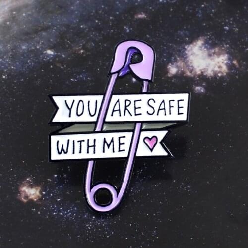 Pin Love Ribbon Brooch Purple Paper Clip Heart You Are Safe With Me Enamel Pin Jeans Backpack Badge Friends Kids Family Gifts
