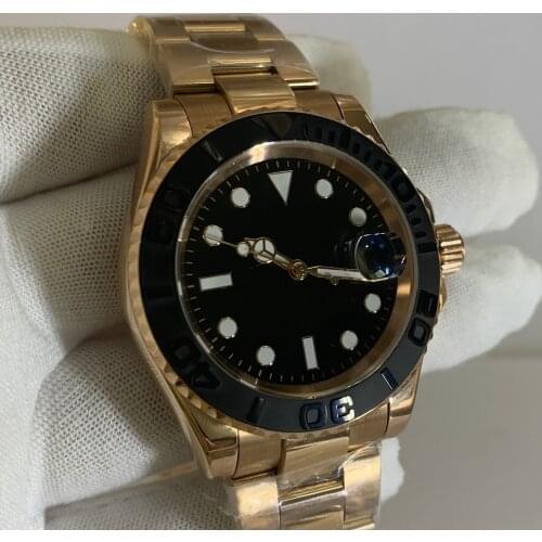 Watch automatic PVD rose gold sapphire calendar BOMAX MARINA stainless steel movement 40mm mens glass ceramic luminous hands