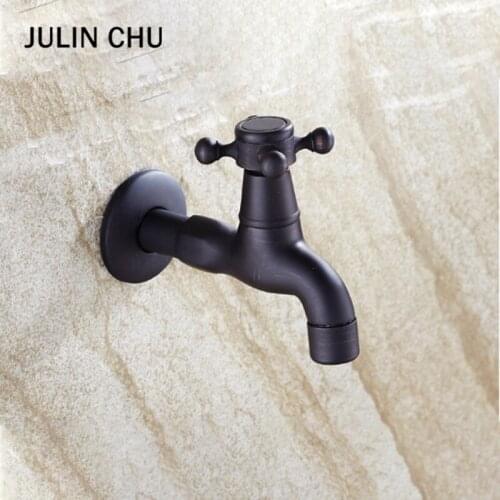 Black Washing Machine Tap Antique Brass Wall Mounted Single Cold Water Bibcock Kitchen Bathroom Basin Faucet Outdoor Garden Taps