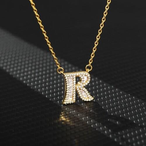 Zircon A-Z Letter Initial Necklace For Women Gold Color Stainless Steel Neck Chain Female Pendant Necklace Jewelry Collier Femme