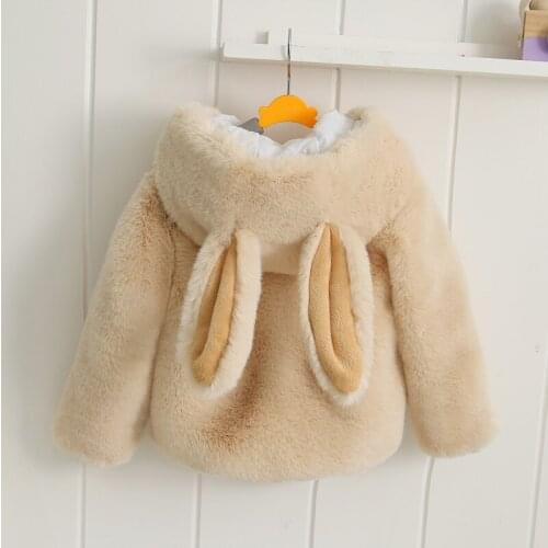 Childrens Winter Rabbit Ears Clothing 2019 Girls Faux Fur Hooded Outerwear Kids Animal Faux Fur Coats Children Winter Clothing
