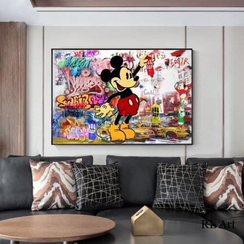 Disney Graffiti Street Art Mickey Mouse Donald Duck Canvas Painting Poster and Print Wall Art Pictures for Living Room Decor