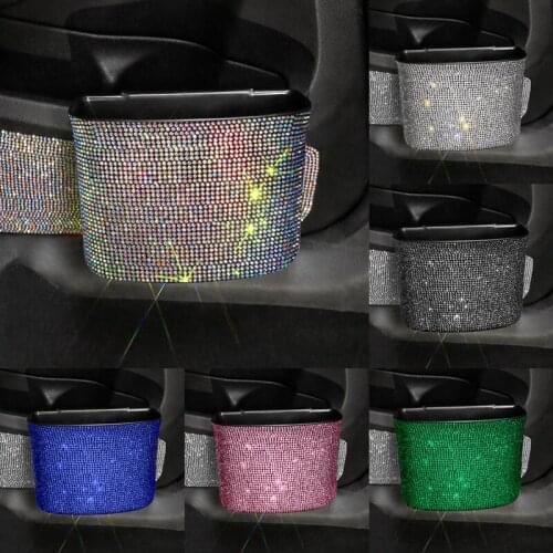 Fshion Crystal Rhinestone Car Storage Bag Box Seat Organizer Box Backseat Holder Multi-Pockets Container Stowing Tidying Women