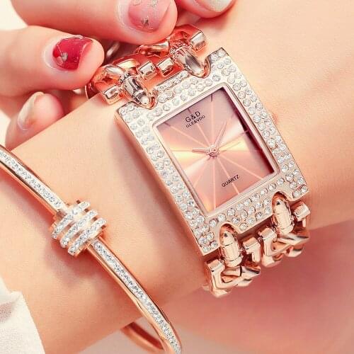 G&D Women Quartz Wristwatches Rose Gold Stainless Steel Band Top Brand Luxury Womens Watch Dress Reloj Mujer Relogio Feminino