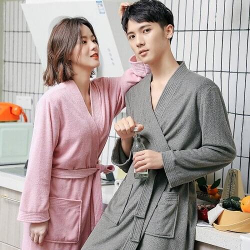 Lovers Solid Towel Robe Kimono Gown Men Women Terry Bathrobe Sleepwear Long Nightgown Femme Home Dressing Gown Loose Loungewear