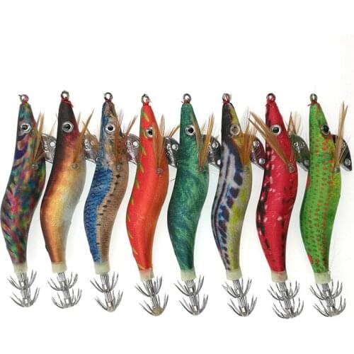 Hot Sale 40pcs Shrimp Fishing Lures Squid Jigs Hook 10cm 11g Artificial Wooden Shrimp Noctilucent Cloth Bass Bait Fishing Tackle