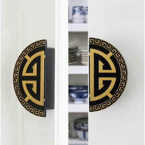 JD Furniture Handle Cabinet Knob Copper New Chinese Vintage Zinc Alloy 64mm Drawer Door Wardrobe Line