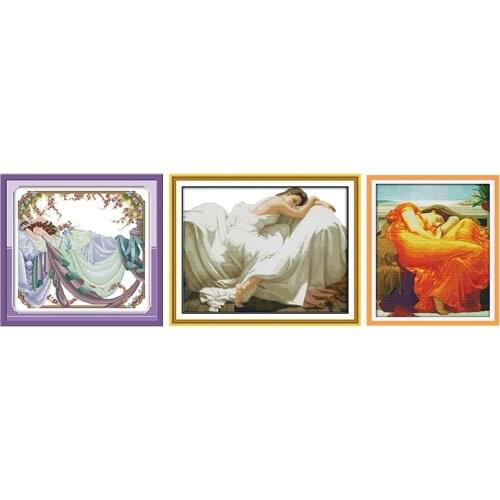 Joy Sunday Sleeping Beauty Cross Stitch Portrait Painting 11CT14CT Cross Stitch Sets DMS Printed Pattern Kits DIY Embroidery Set