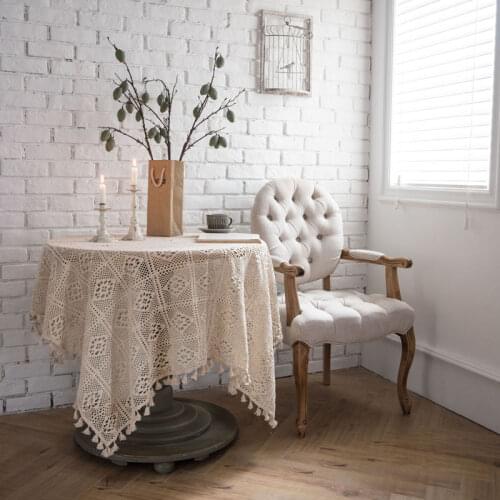 Hand Crochet Round Cotton Tassels Knit Tablecloth Dining Table Cover Cloth Home Hotel Textile For Christmas Wedding Decora