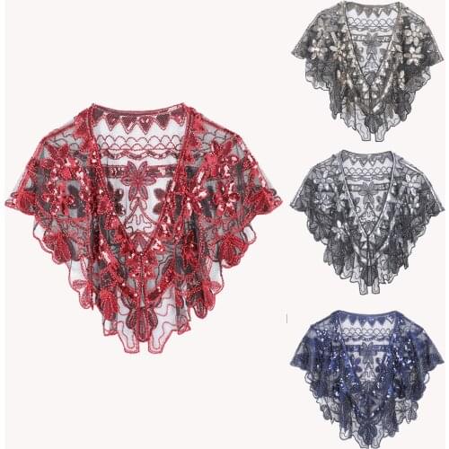 Lace Wedding Accessories Sequins Tassel Shawl Vintage Party Perspective Tulle Sequins 1920s Opera Cape V-Neck Cappa 2020 New