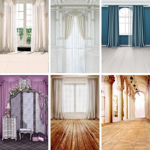 Laeacco Modern Living Room Window Curtain French Window View Room Party Floor Interior Photography Background Photo Backdrops