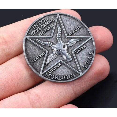 Lucifer Morningstar Satanic Pentecost Badge Coin TV Show Cosplay Prop Metal Coin