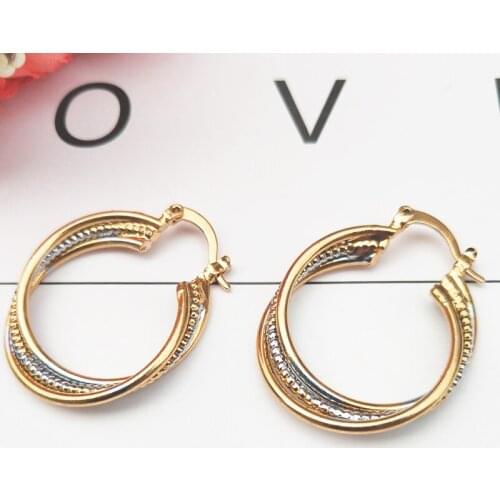 Fashion Gold Three Wire Twisted Winding Hoop Earrings For Women Ear Wholesale Free S