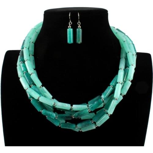 Fashion New Multilayer Double Color Cylindrical Resin Short Necklace Earrings for Women Jewelry Sets bijoux africain ethnique