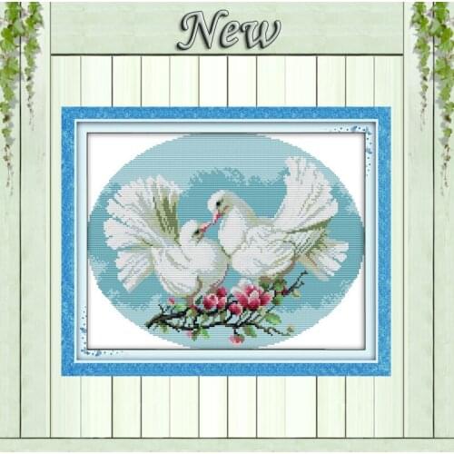 14CT 11CT Pigeon lover DMC Cross-Stitch Sets,dove kiss animal paintings stitching,Home Decor handmade embroidery Needlework kits