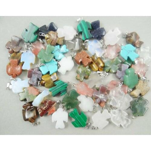 Natural stone Quartz Crystal Turquoises lapis Opal tiger eye angel pendant for diy Jewelry making necklace Accessories 24PCS A88