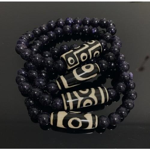 Retro Natural Tibetan Dzi Agates Bracelets Healing Jewelry Buddha Prayer Nine-eyed Charm Wristband Blue Goldstone Bracelets Male