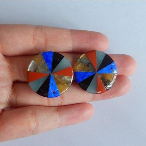 Natural Yellow opal,obsidian,lapis lazuli red river jasper with amazonite,fashion women Earrings bead pair,24x24x4mm,7.4g