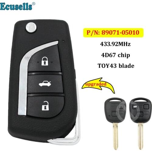 Upgraded Remote Key Fob 433.92MHz 4D67 chip for Toyota Avensis 2003-2008 P/N:89071-05010 uncut TOY43 blade