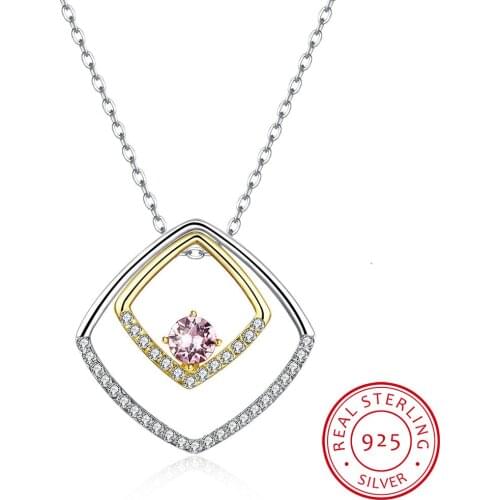 LEKANI Crystals Double Square Pendant Necklaces Trendy Collars Real S925 Silver Fine Jewelry For Women Wedding