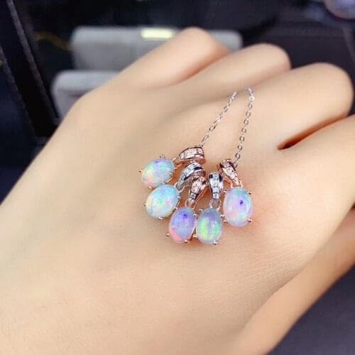 S925 Sterling Silver Necklace Natural Opal Pendant 5x7mm Ladies Luxury Fashion Jewelry Noble Personality Accessories