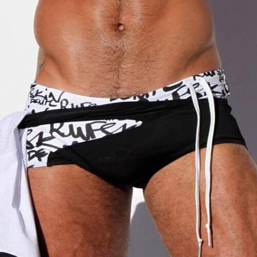 Summer Mens Swimming Trunks Quick Dry Man Beach Surfing Boxer Shorts Water Sport Low Waist Cross Belt Male Bathing trunks