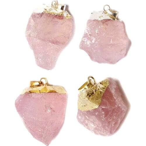 New arrive Pink stone pendant reki natural crystal stone pendant collier femininas gem stone healing point chakra pendant