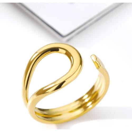 Punk Geometric Open Ring For Women Stainless Steel Gold Vintage Adjustable Finger Rings Statement Party Accessories Jewelry Gift