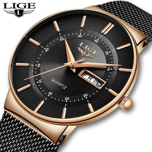 Relojes Hombre New LIGE Ultra-thin Mens Watches Stainless Steel Waterproof Clock Men Top Brand Luxury Casual Sports Quartz Watch