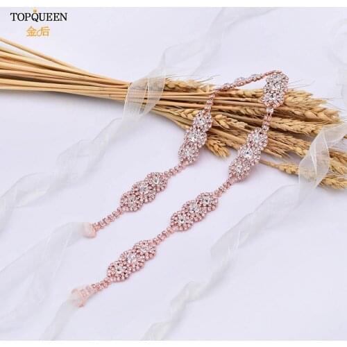 TOPQUEEN S215 Silver Rose Gold Belts for Wedding Dresses Alloy Flower Womans Belt Strap for Dresses Rhinestones Bridal Belts