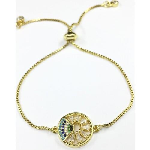 Pohier Luxury Cubic Zirconia Round Flower Charm Bracelet For Women Chain Gold Color Bracelets CZ Jewelry