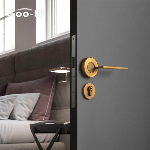 Goo-Ki Luxury Silent Door Lock Bedroom Door Handle with Lock Interior Security Door Handle Lock Cylinder Security Mute Door Lock