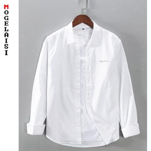 White shirt men long sleeve 100% cotton casual loose tops new spring solid soft high quality man clothing Camisa masculina 1241