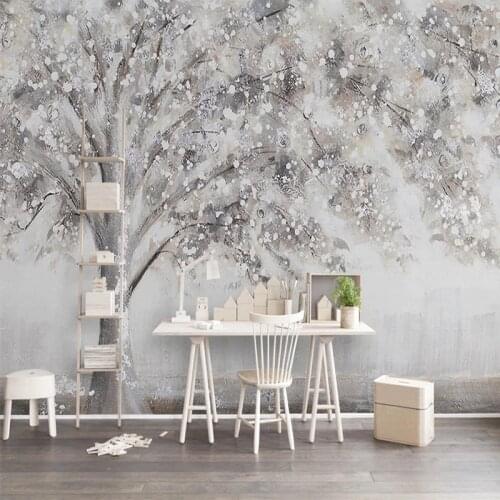 Modern Abstract Gray Tree Wallpaper 3D Hand Painted Oil Painting Mural Living Room TV Bedroom Home Decor Papel De Parede Fresco