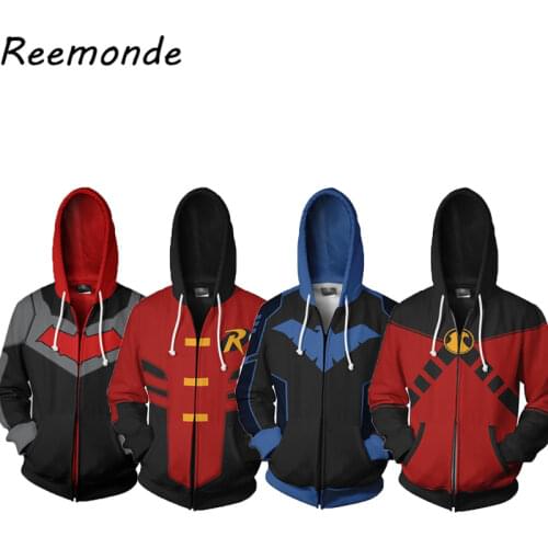 Costume Hoodie Sweatshirts Tops Men Mens Male Streetwear Sweatshirt Robin Costumes Clothes Zipper Hooded Long Sleeves Hat