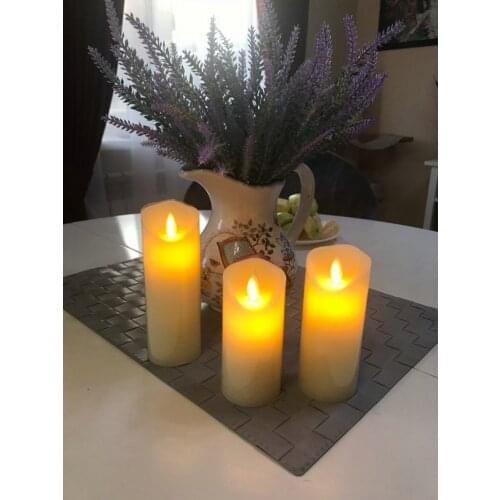 Pack of 3 USB powered Rechargeable led Pillar paraffin candle Wavy edge Moving wick Wedding Xmas Party Decor (H)15CM-18CM-20CM